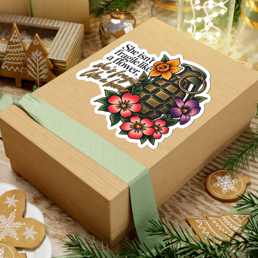 Fragile Like a Bomb - Floral Grenade - Kiss-Cut Sticker
