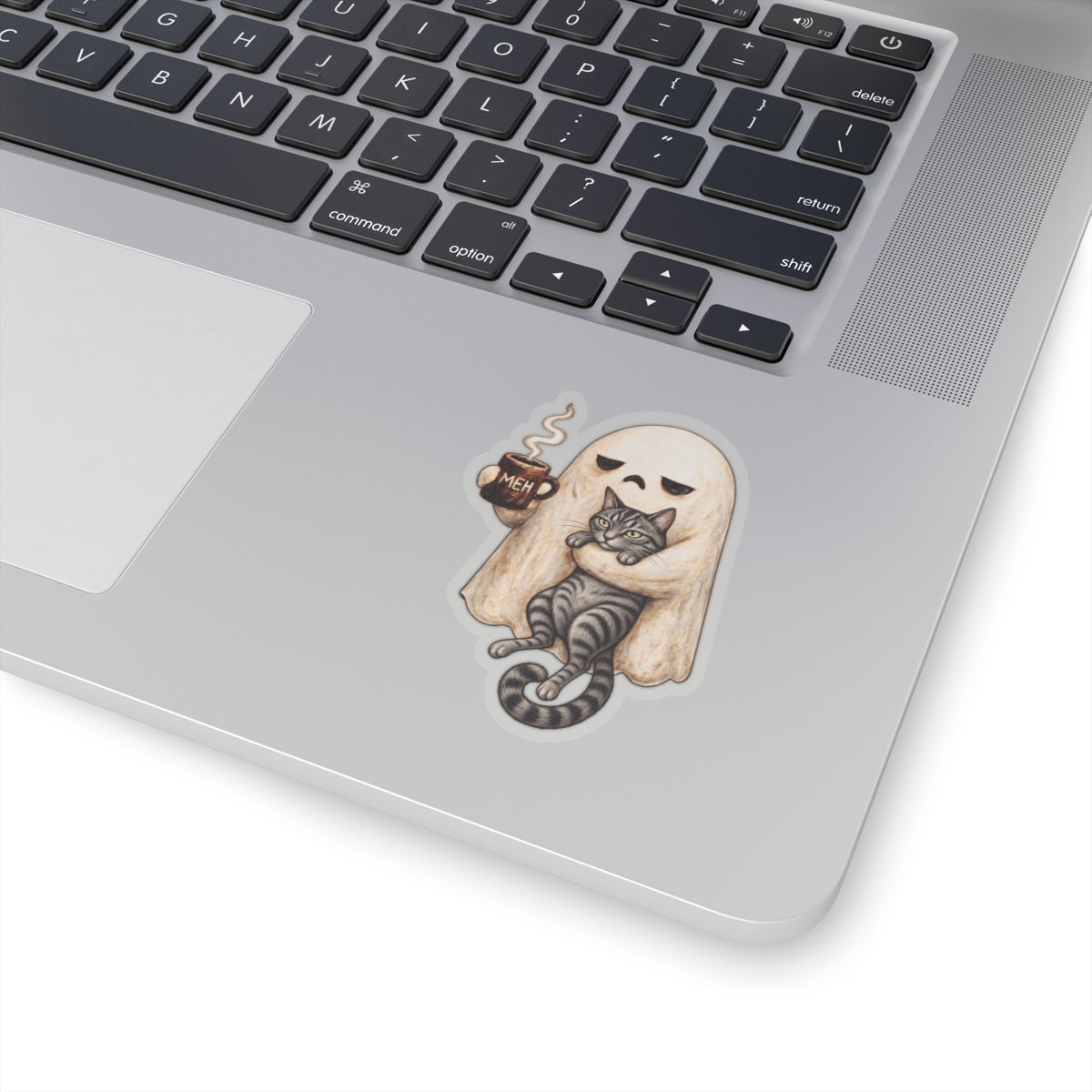 Meh Ghost and Gray Tabby Cat - Kiss-Cut Sticker