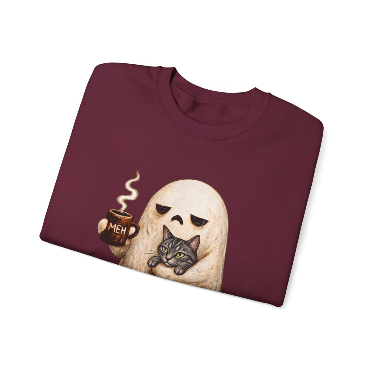 Meh Ghost and Gray Tabby Cat - Crewneck Sweatshirt