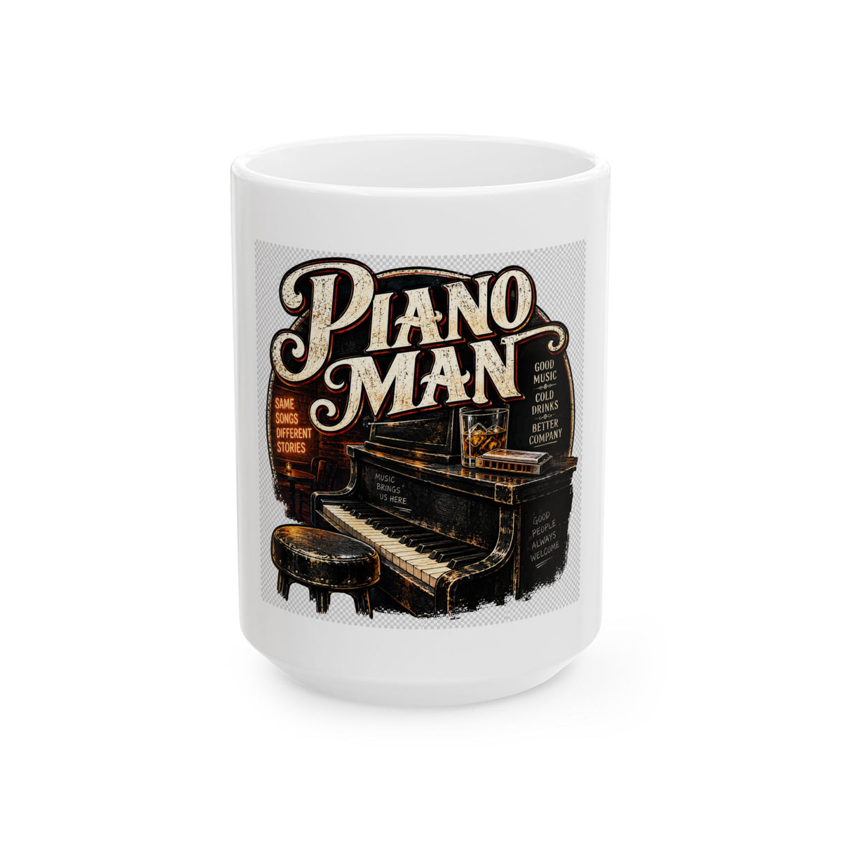Piano Man Retro Bar - Ceramic Mug 11oz and 15oz