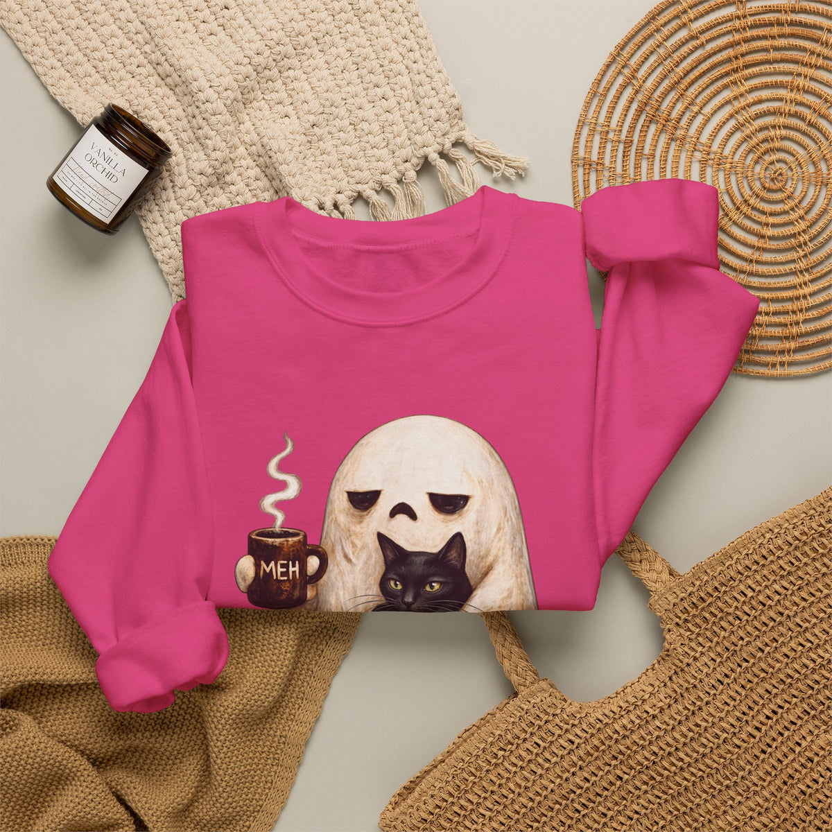 Meh Ghost and Black Cat - Crewneck Sweatshirt