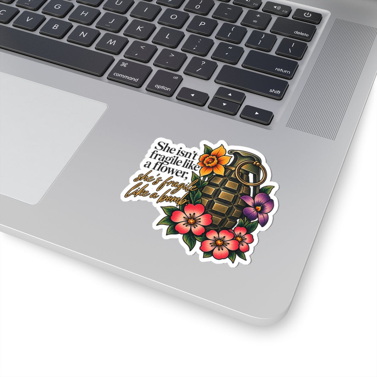 Fragile Like a Bomb - Floral Grenade - Kiss-Cut Sticker