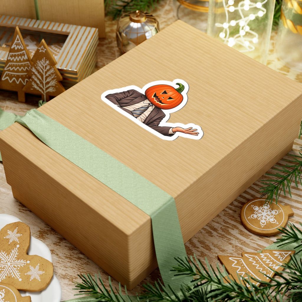 Pumpkin Head Office Cartoon - Kiss-Cut Sticker