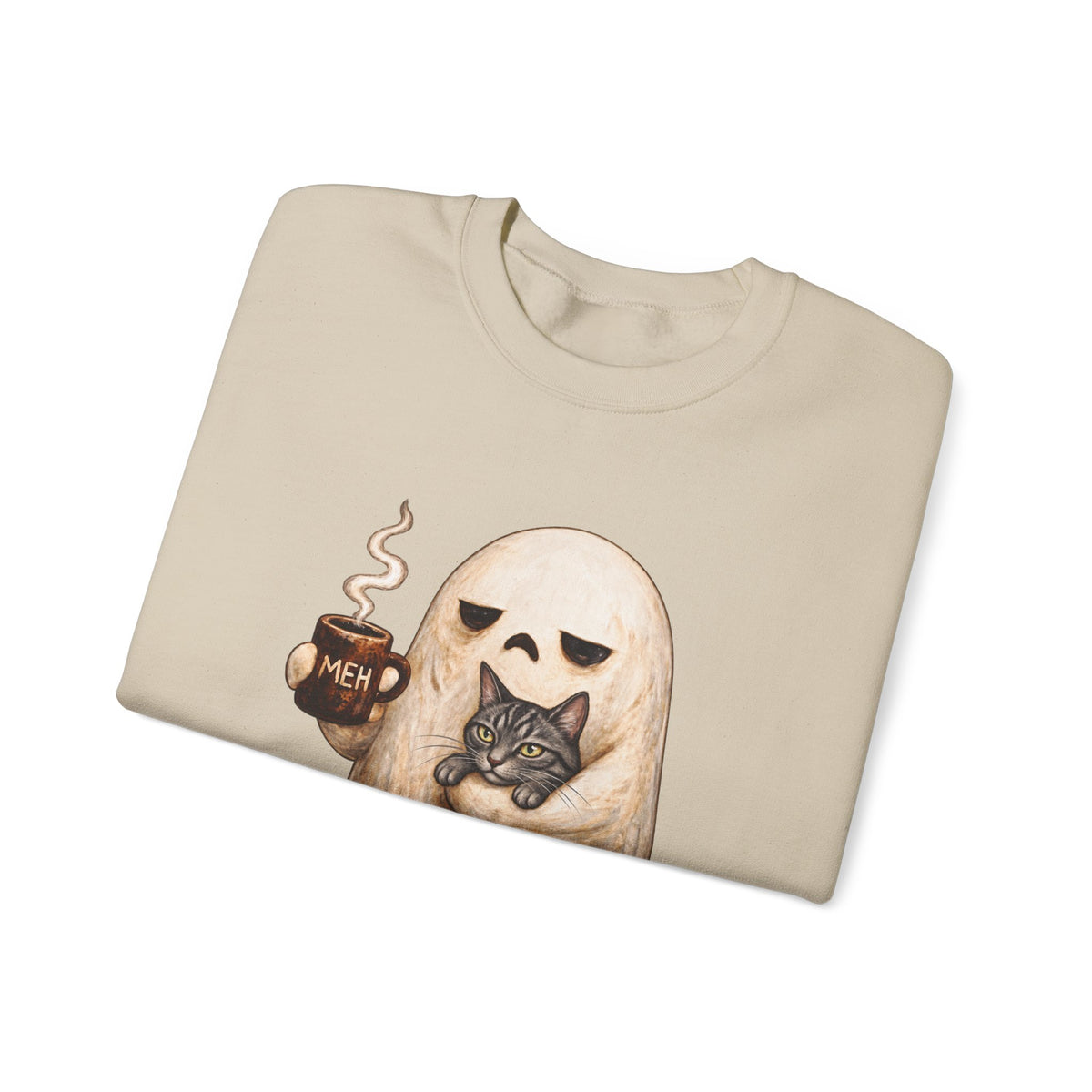 Meh Ghost and Gray Tabby Cat - Crewneck Sweatshirt
