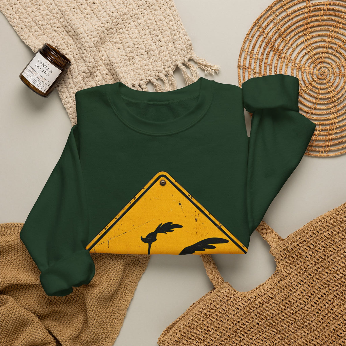 Roadrunner Yellow Diamond Sign - Crewneck Sweatshirt