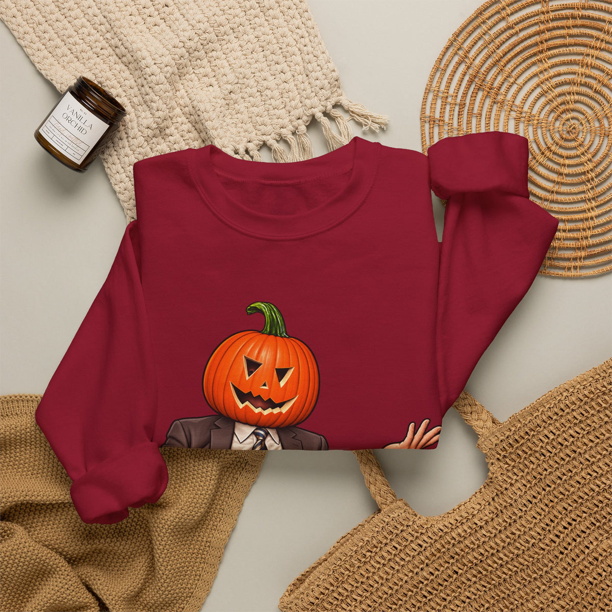 Pumpkin Head Office Cartoon - Crewneck Sweatshirt