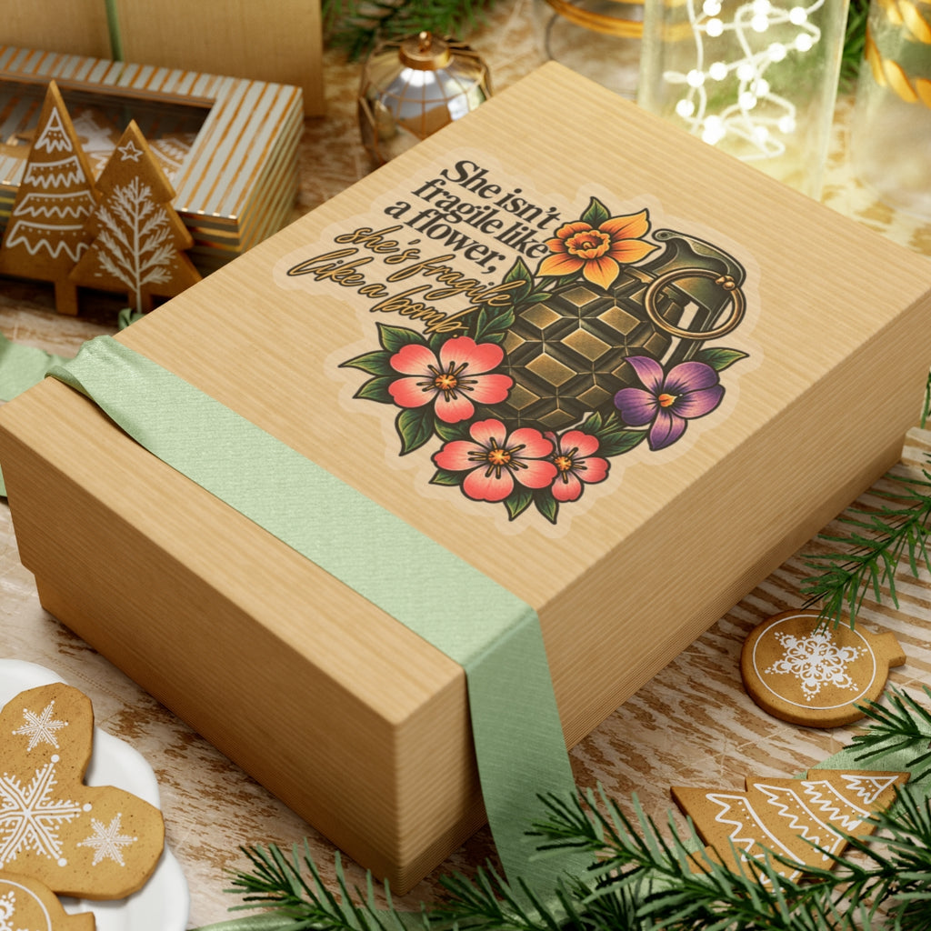 Fragile Like a Bomb - Floral Grenade - Kiss-Cut Sticker