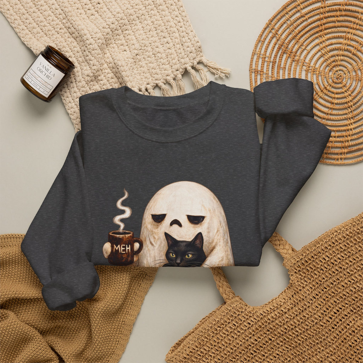 Meh Ghost and Black Cat - Crewneck Sweatshirt