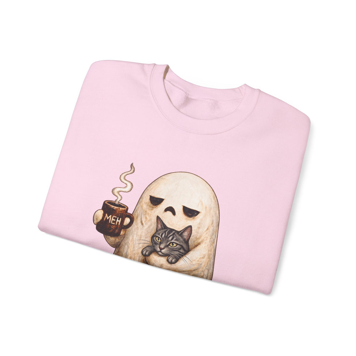 Meh Ghost and Gray Tabby Cat - Crewneck Sweatshirt