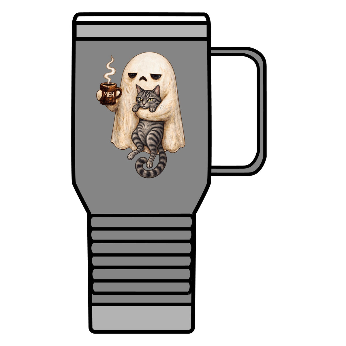 Meh Ghost and Gray Tabby Cat - 20oz Insulated Mug