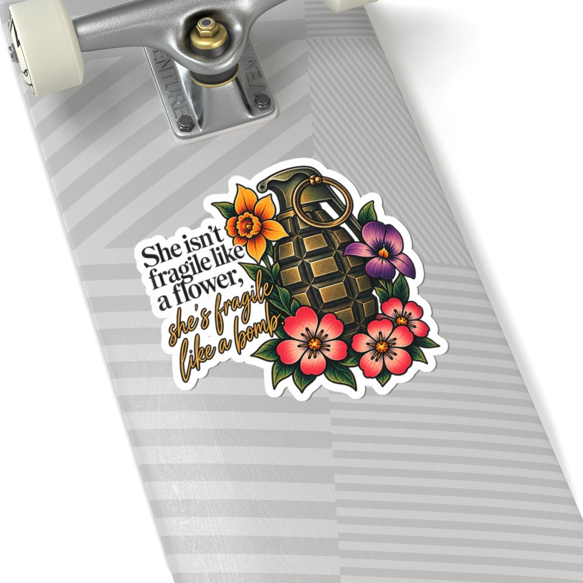 Fragile Like a Bomb - Floral Grenade - Kiss-Cut Sticker