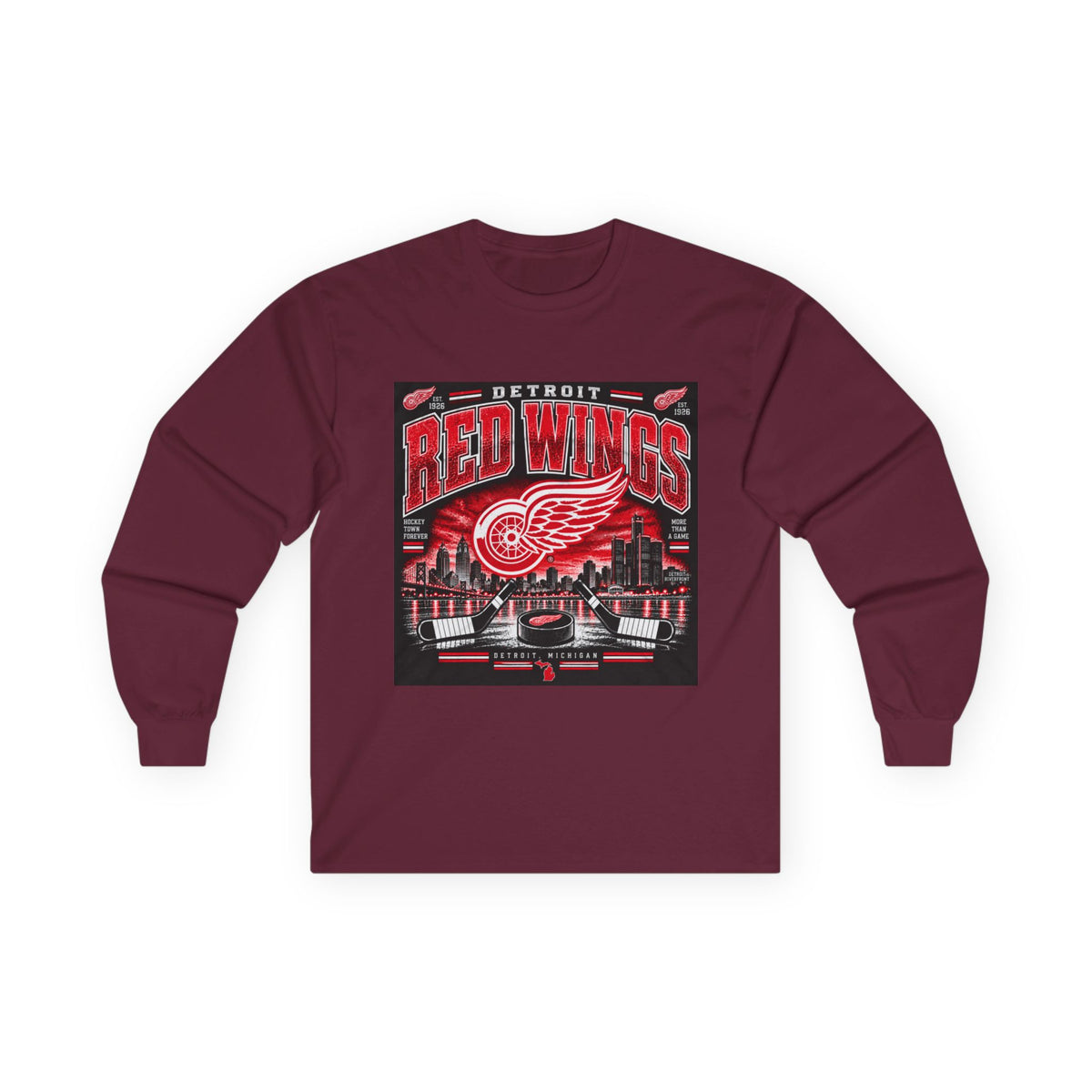 Detroit Red Wings Hockey Skyline - Unisex Ultra Cotton Long Sleeve Tee