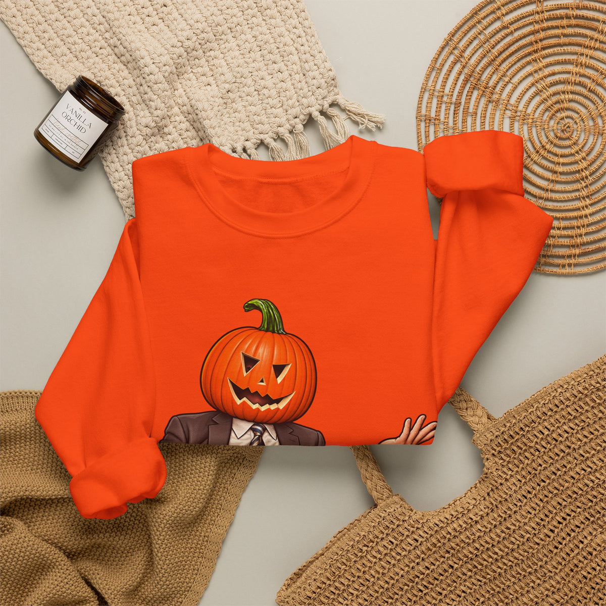 Pumpkin Head Office Cartoon - Crewneck Sweatshirt