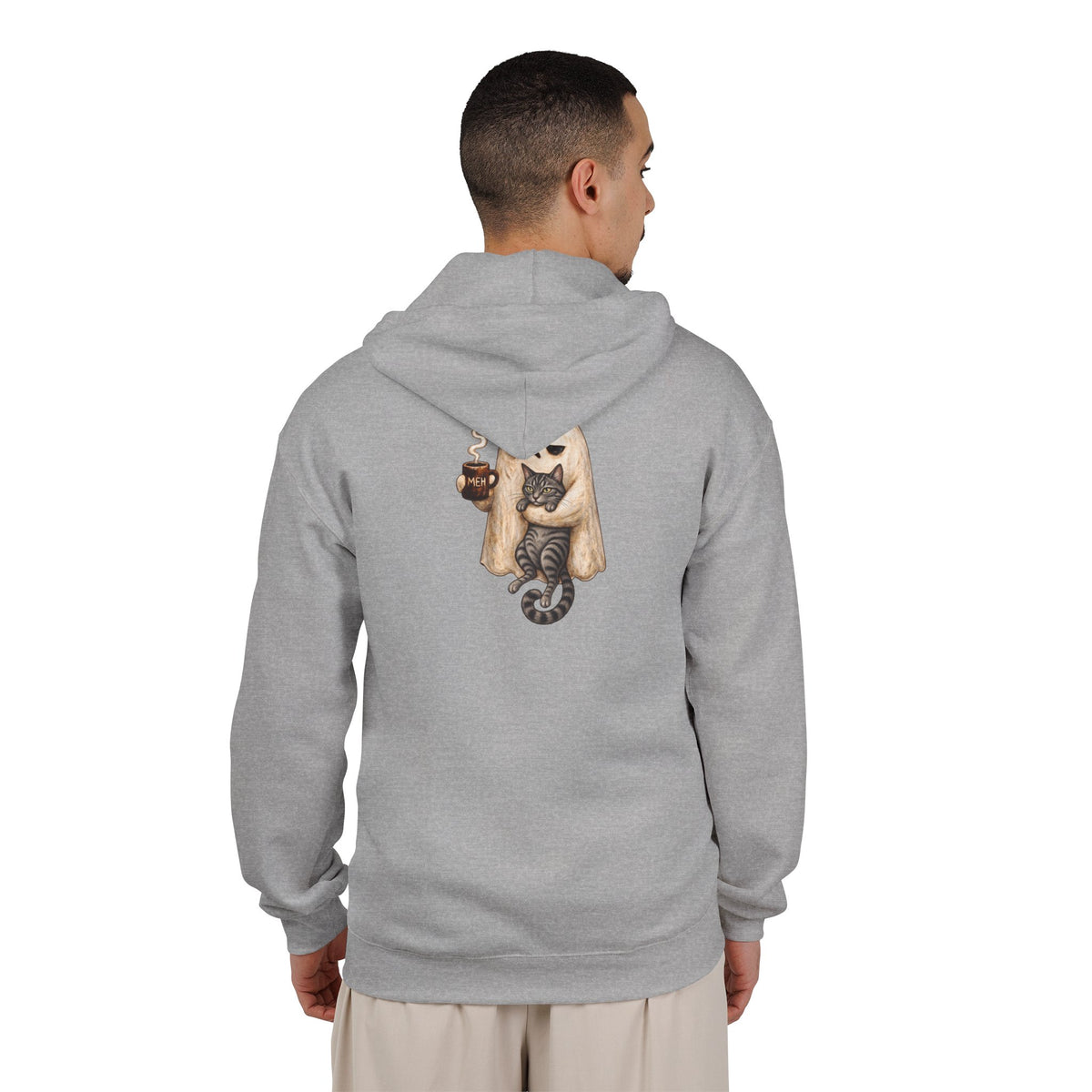 Meh Ghost and Gray Tabby Cat - Full-Zip Hooded Sweatshirt