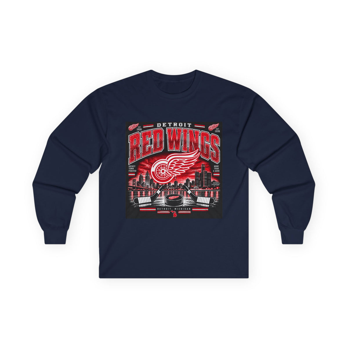 Detroit Red Wings Hockey Skyline - Unisex Ultra Cotton Long Sleeve Tee