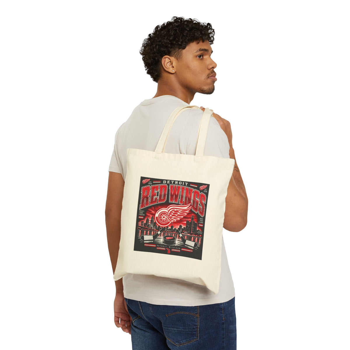 Detroit Red Wings Hockey Skyline - Canvas Tote