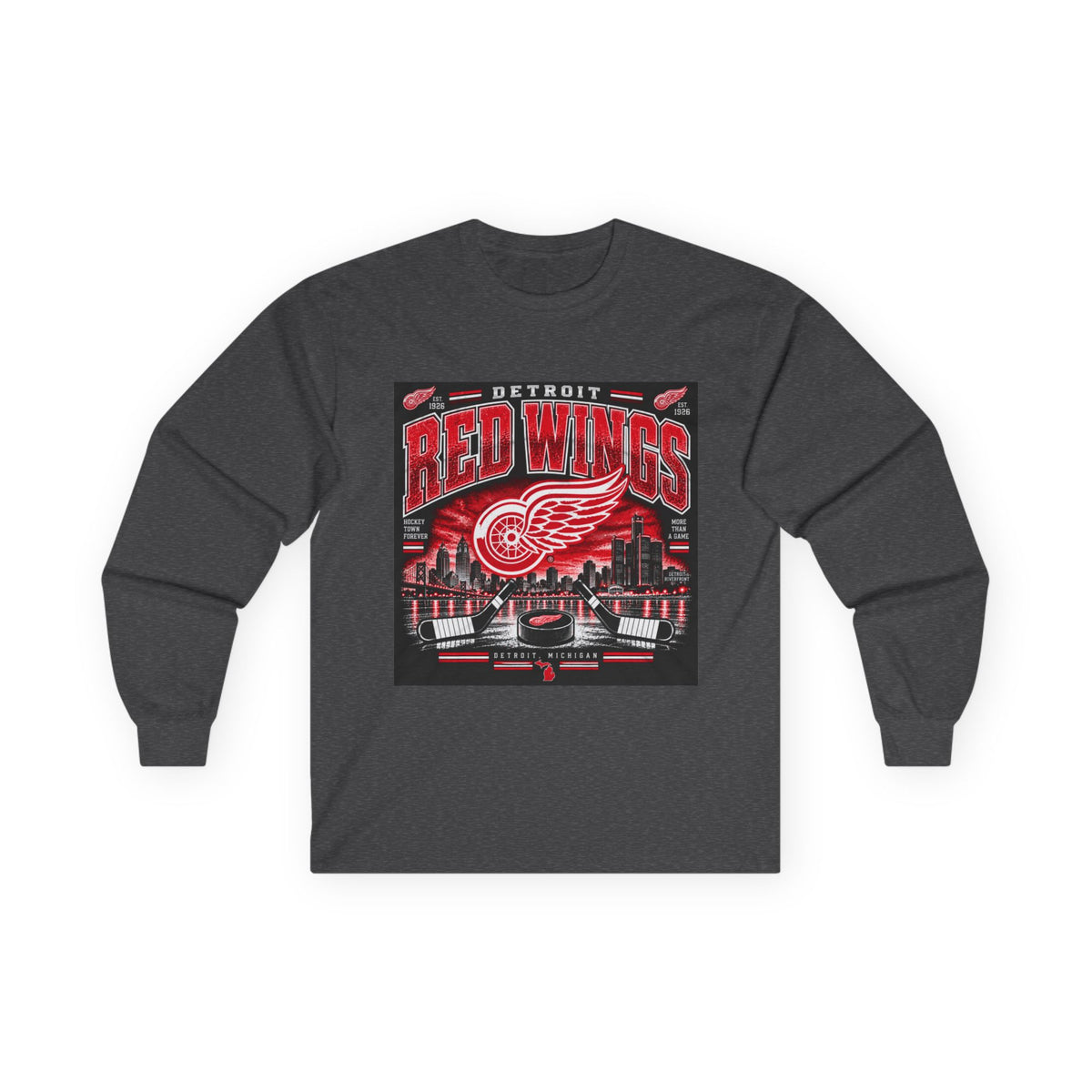 Detroit Red Wings Hockey Skyline - Unisex Ultra Cotton Long Sleeve Tee
