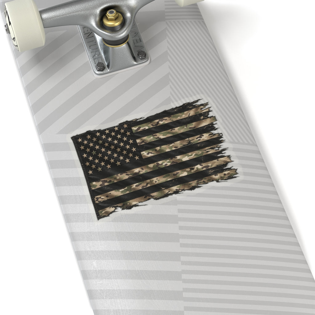 Black and Multicam American Flag - Kiss-Cut Sticker