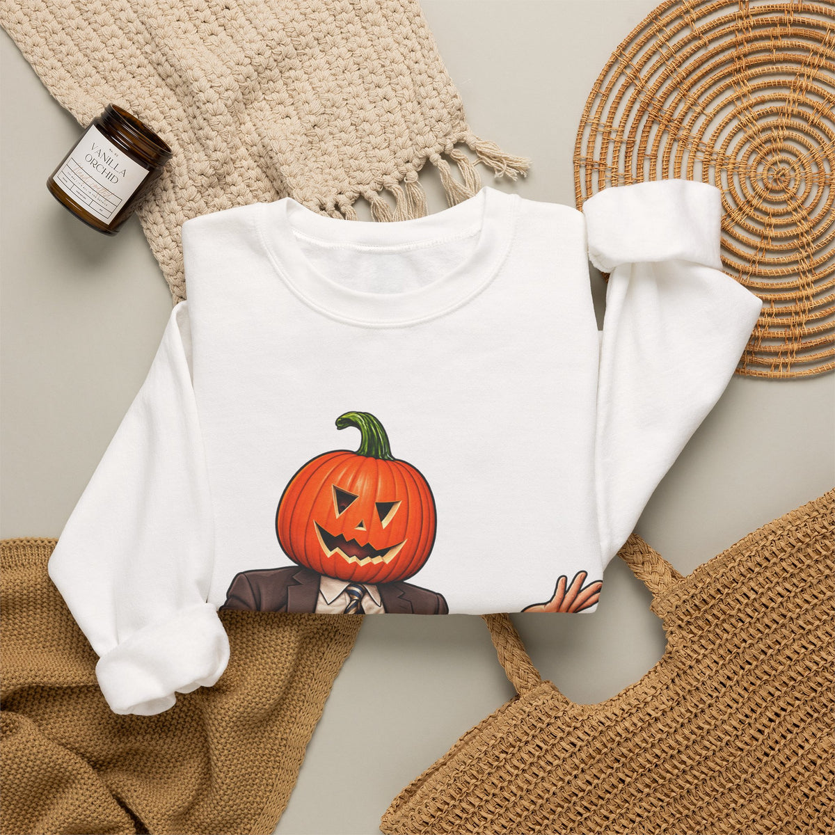 Pumpkin Head Office Cartoon - Crewneck Sweatshirt