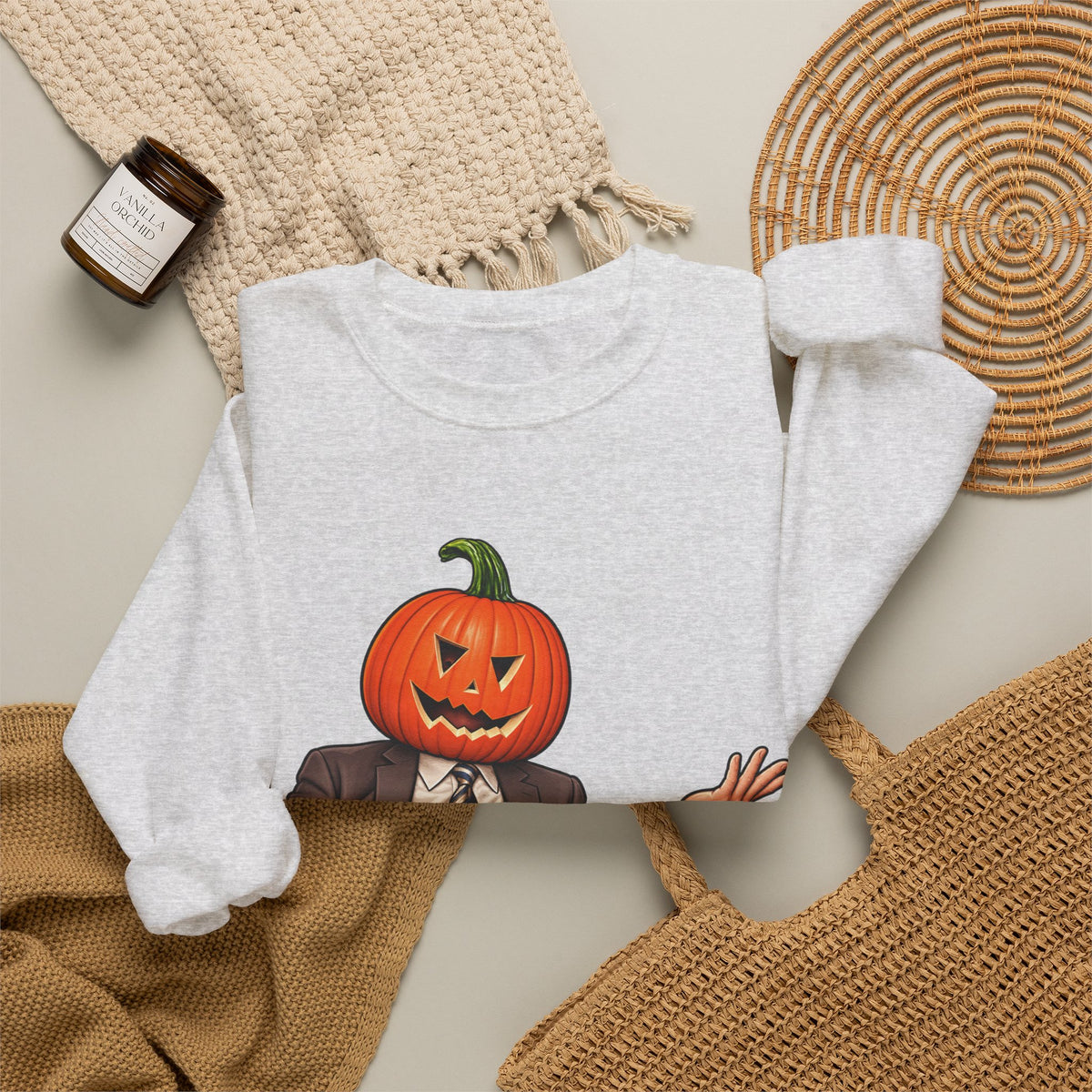 Pumpkin Head Office Cartoon - Crewneck Sweatshirt