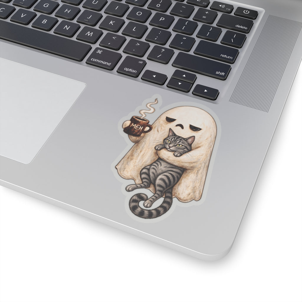 Meh Ghost and Gray Tabby Cat - Kiss-Cut Sticker