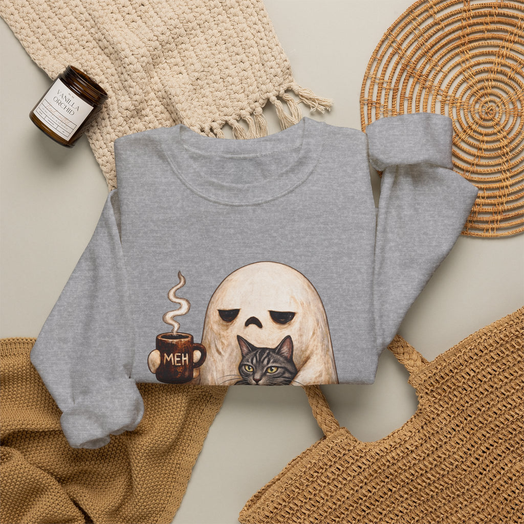 Meh Ghost and Gray Tabby Cat - Crewneck Sweatshirt