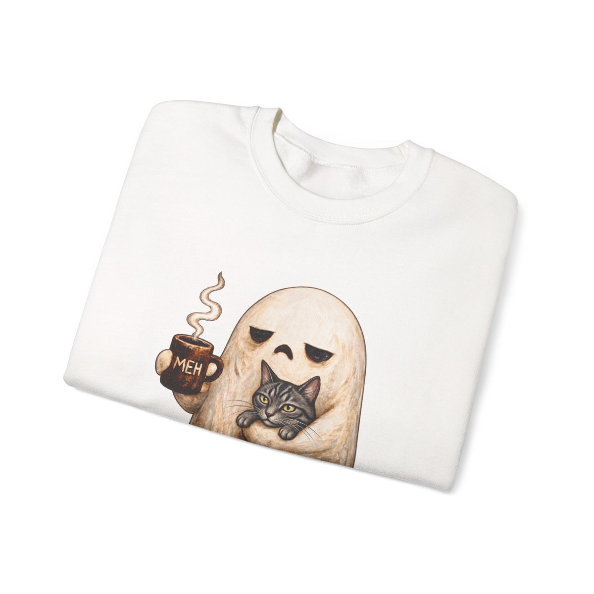 Meh Ghost and Gray Tabby Cat - Crewneck Sweatshirt