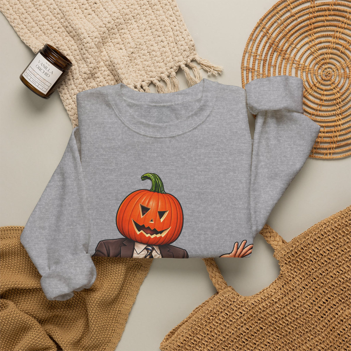Pumpkin Head Office Cartoon - Crewneck Sweatshirt