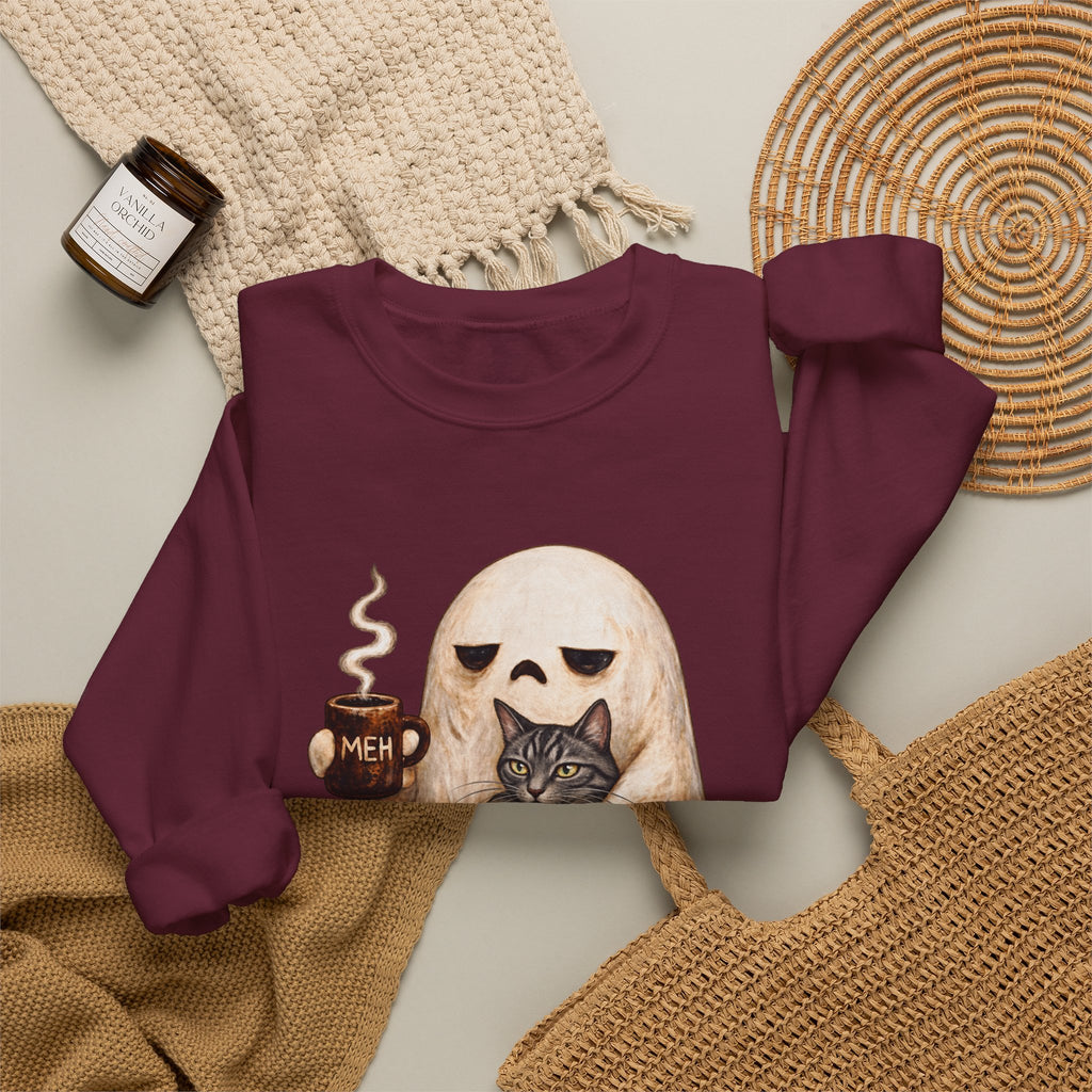 Meh Ghost and Gray Tabby Cat - Crewneck Sweatshirt