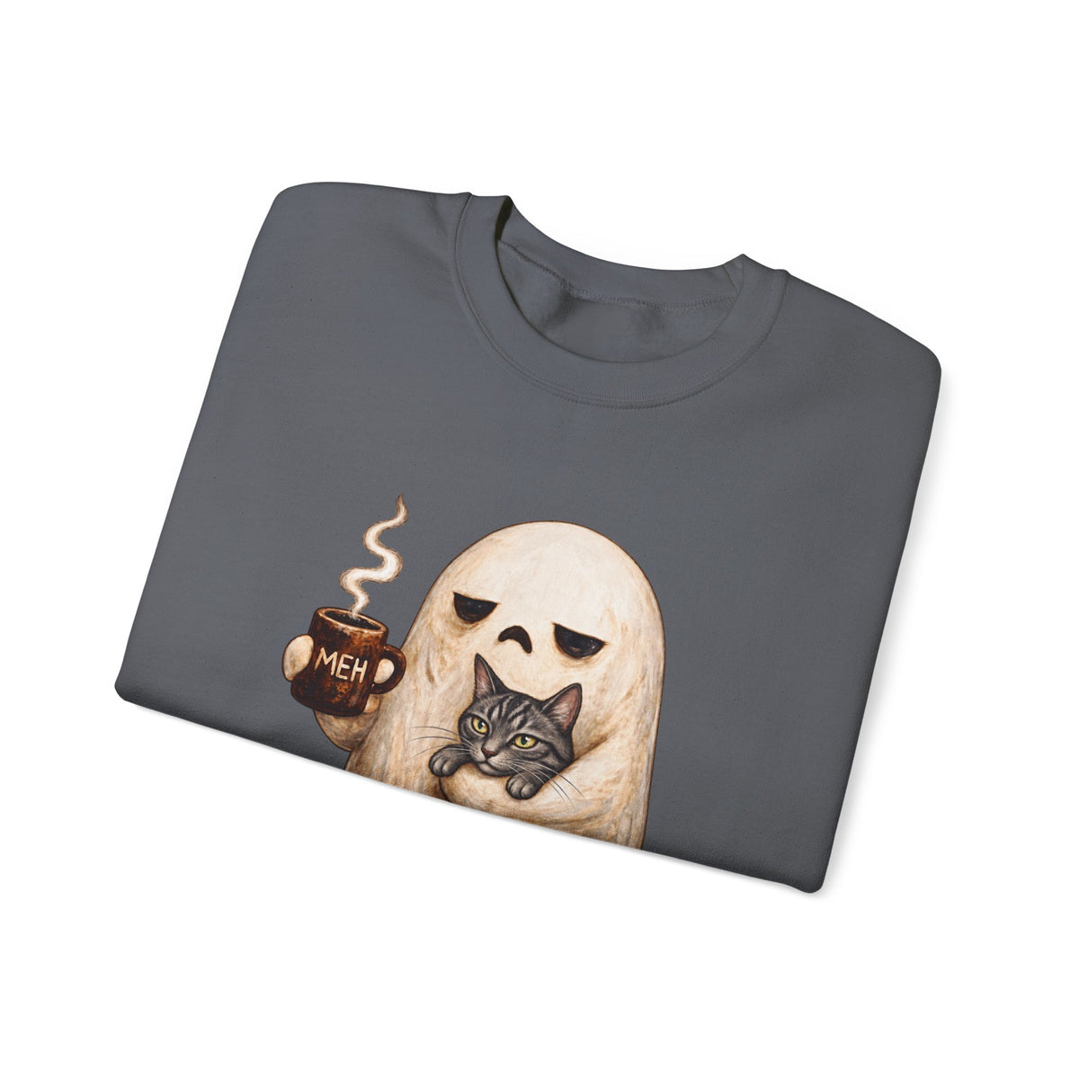 Meh Ghost and Gray Tabby Cat - Crewneck Sweatshirt