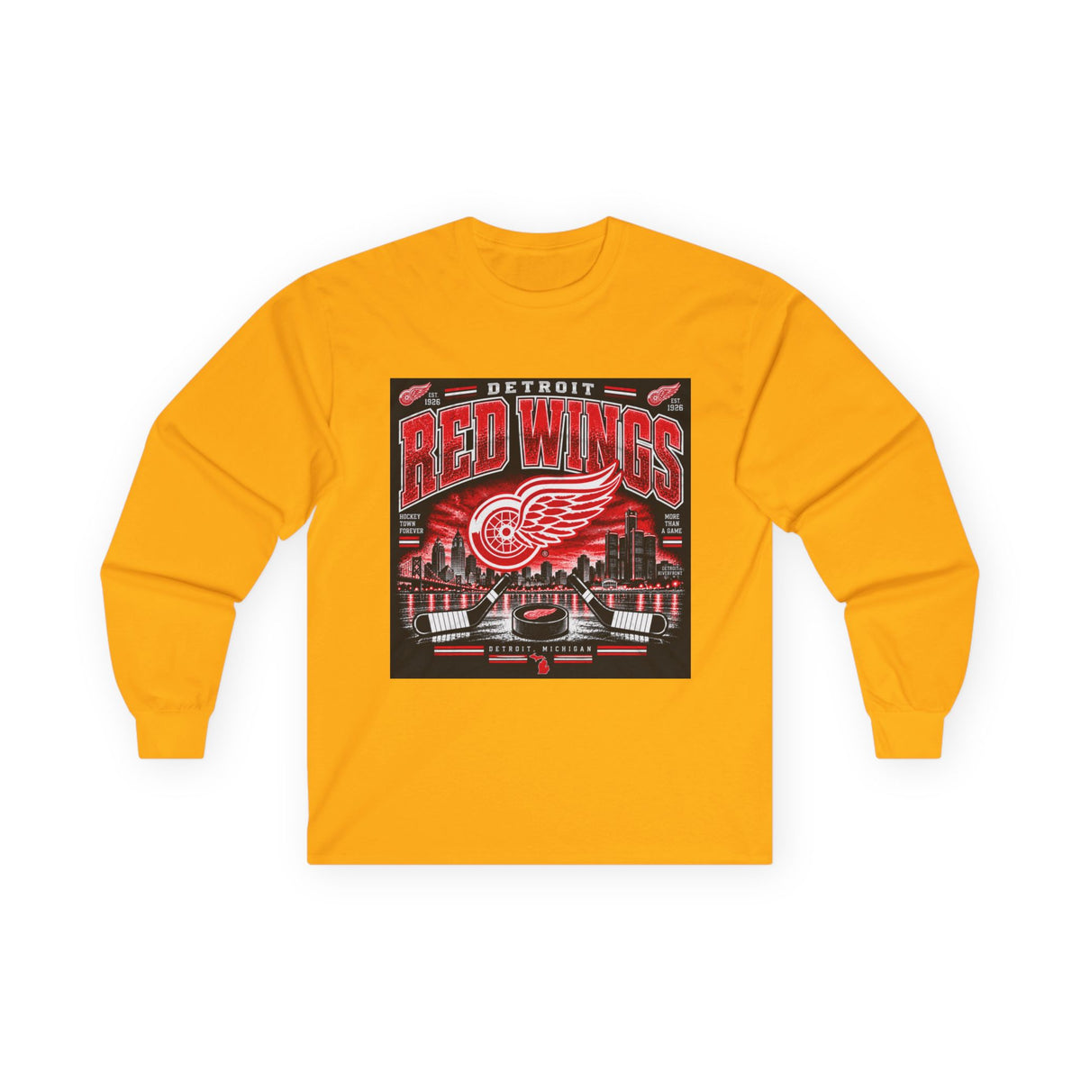 Detroit Red Wings Hockey Skyline - Unisex Ultra Cotton Long Sleeve Tee