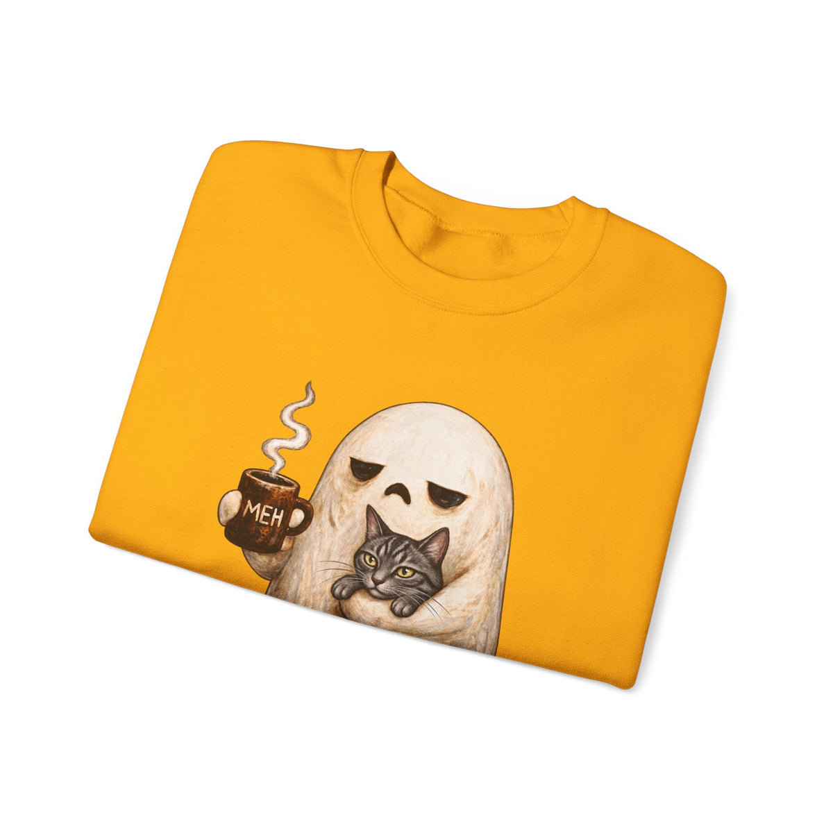 Meh Ghost and Gray Tabby Cat - Crewneck Sweatshirt