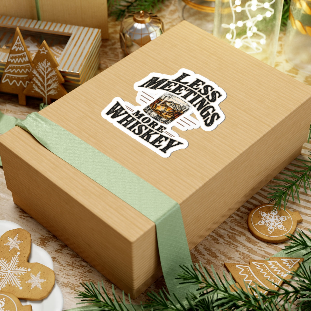 Less Meetings More Whiskey - Kiss-Cut Sticker