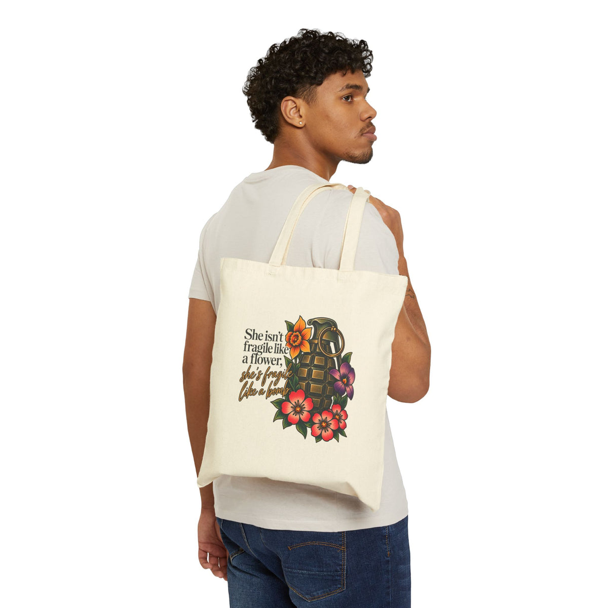 Fragile Like a Bomb - Floral Grenade - Canvas Tote