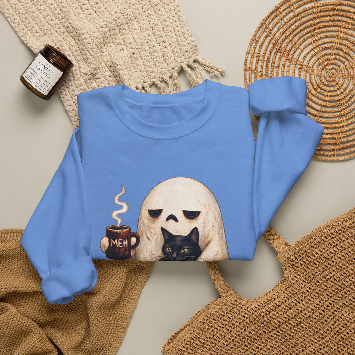 Meh Ghost and Black Cat - Crewneck Sweatshirt