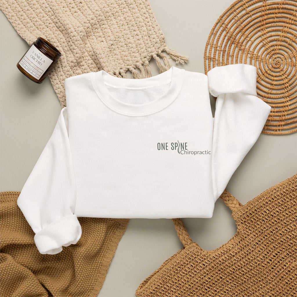 Crewneck Sweatshirt – 'One Spine' Minimalist Tiny Chest Logo