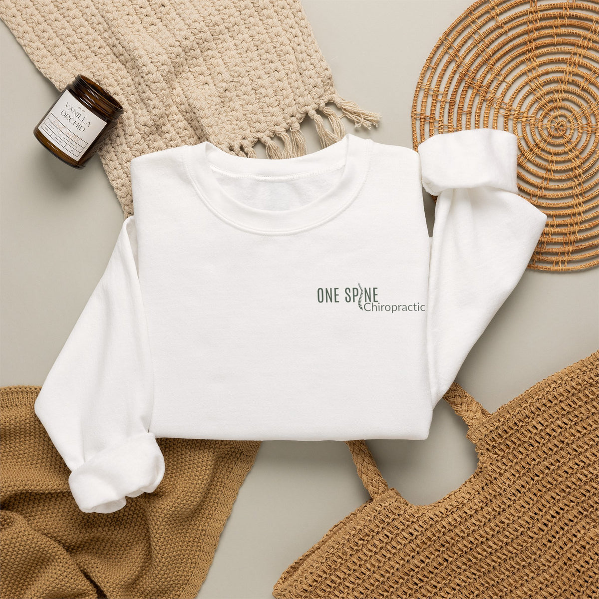 Crewneck Sweatshirt – 'One Spine' Minimalist Tiny Chest Logo