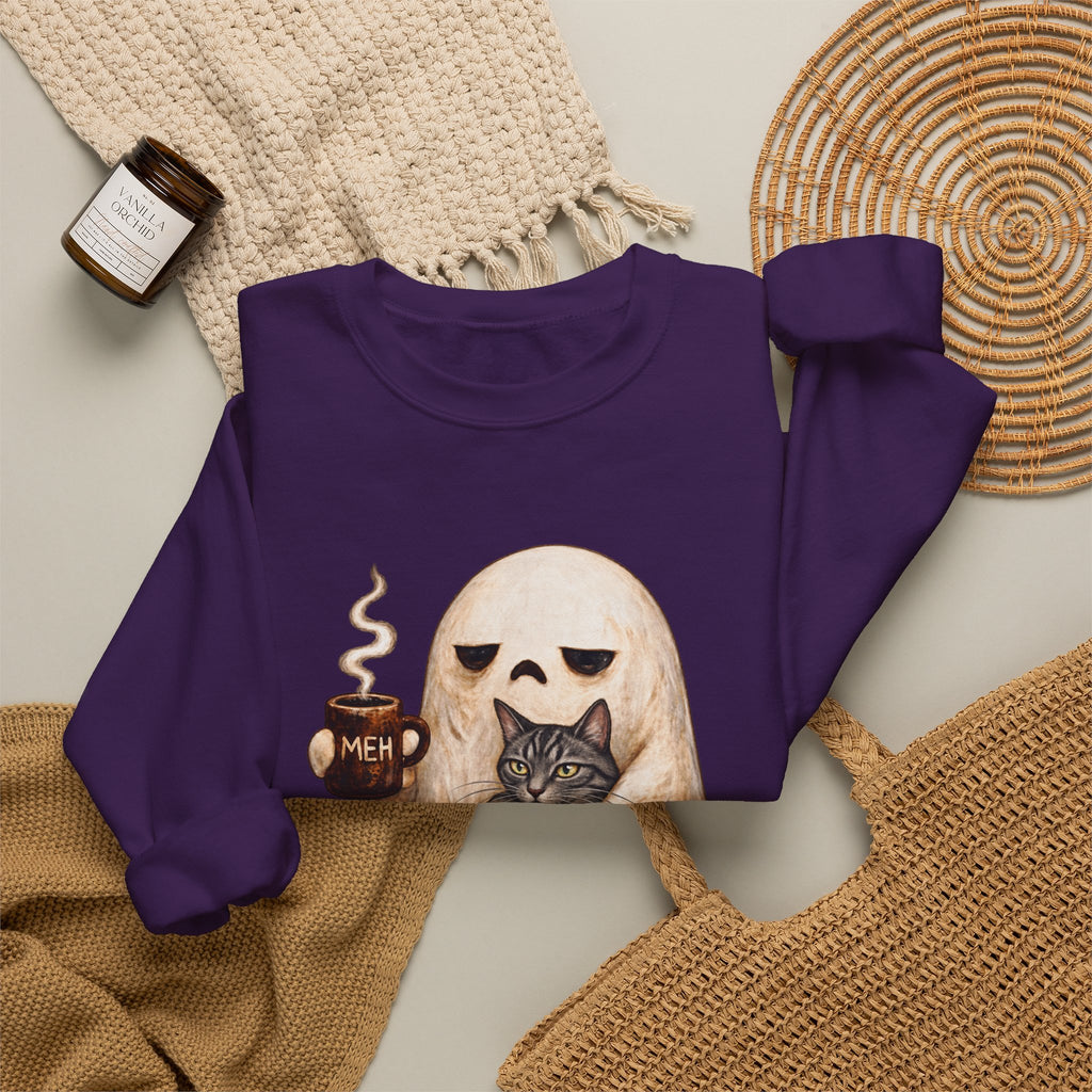 Meh Ghost and Gray Tabby Cat - Crewneck Sweatshirt