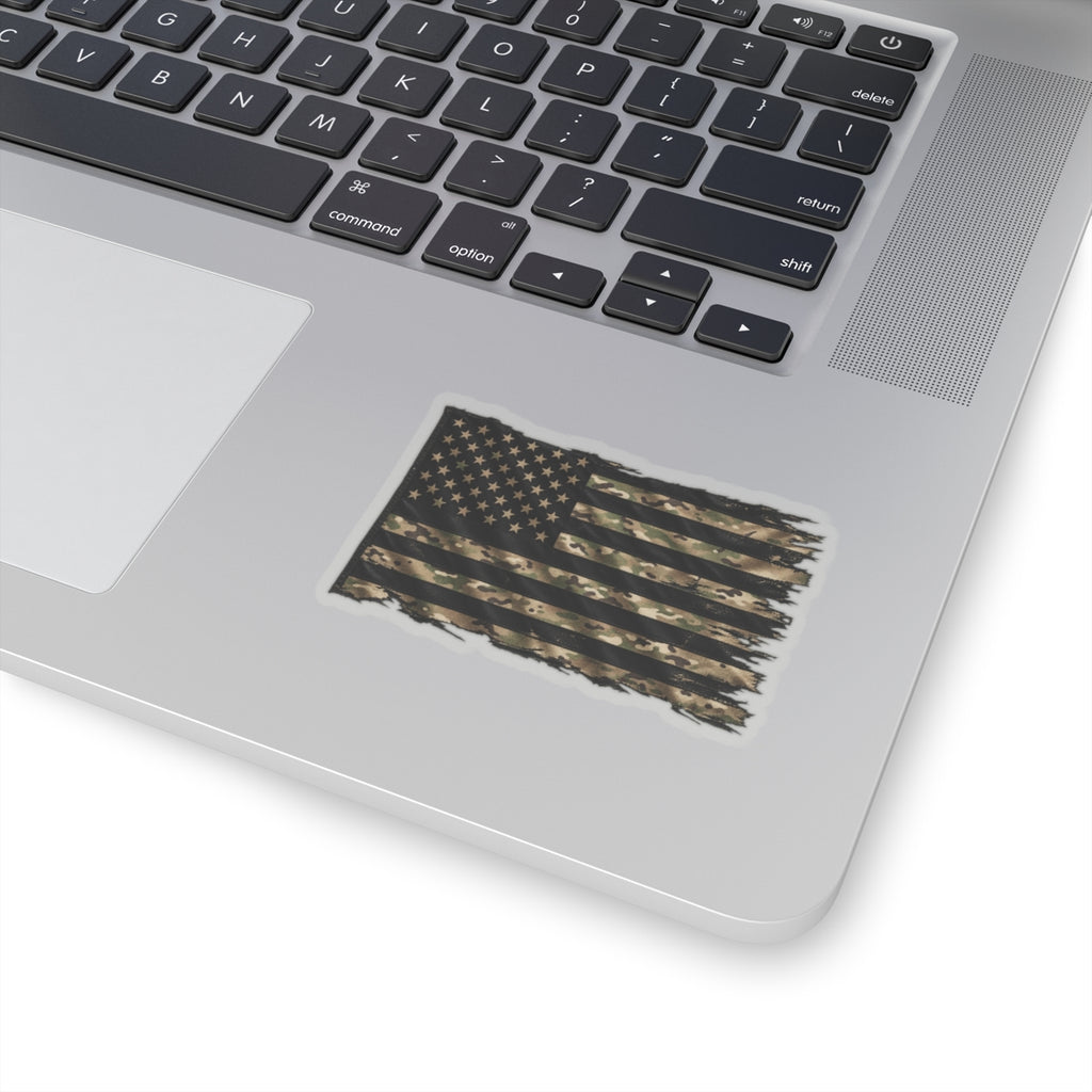 Black and Multicam American Flag - Kiss-Cut Sticker