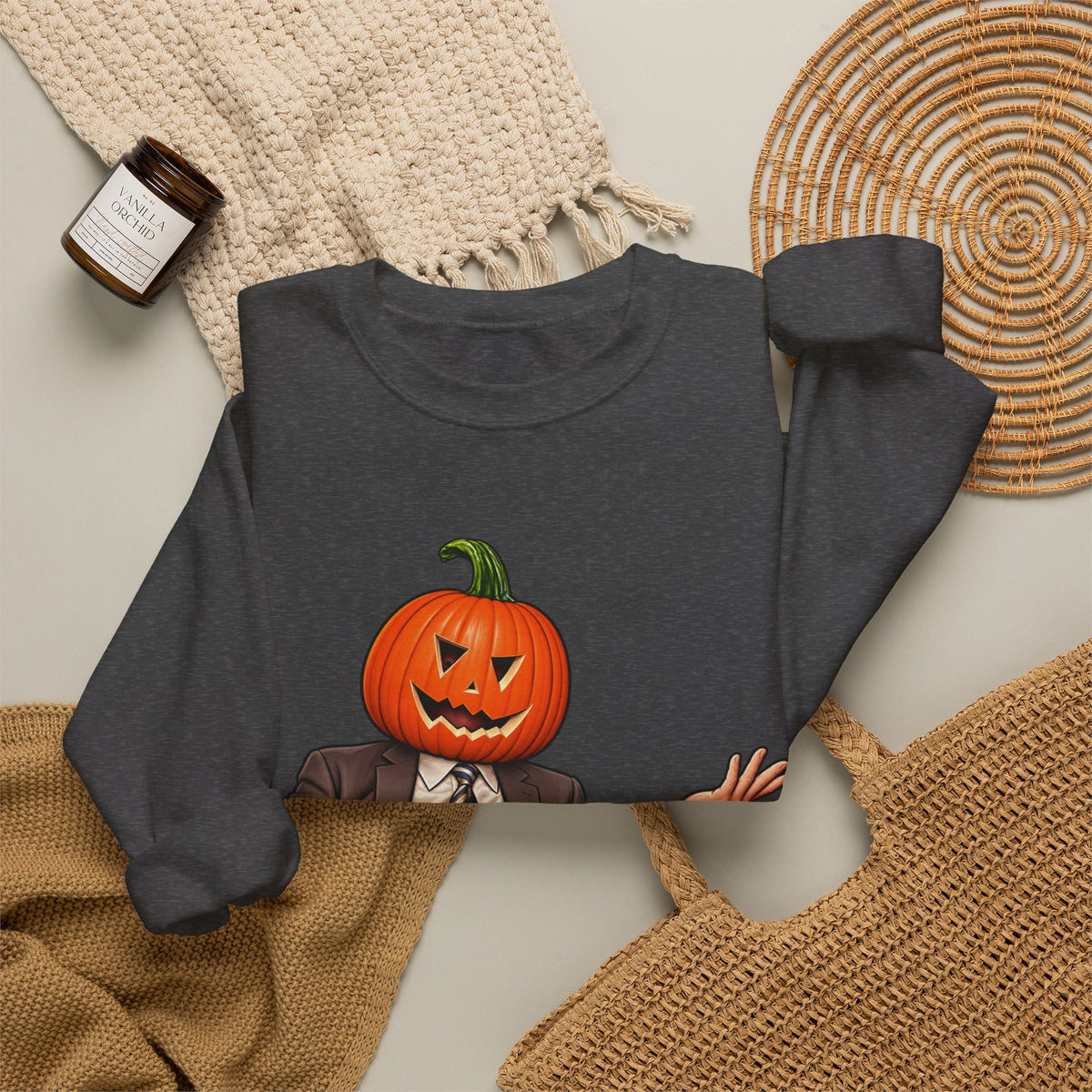 Pumpkin Head Office Cartoon - Crewneck Sweatshirt