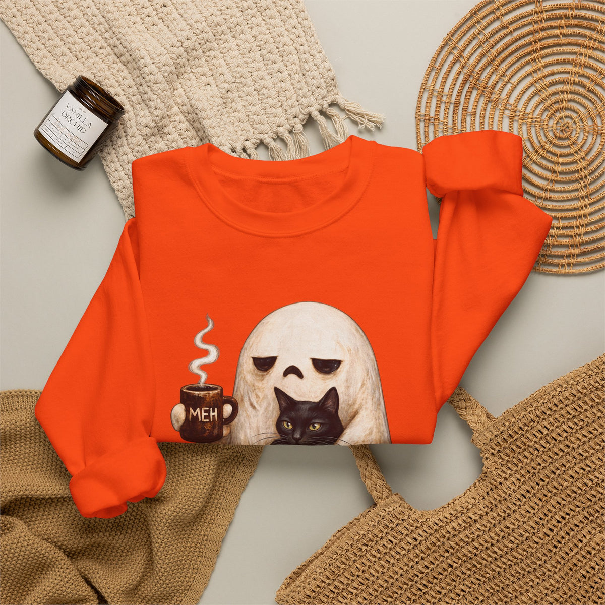 Meh Ghost and Black Cat - Crewneck Sweatshirt