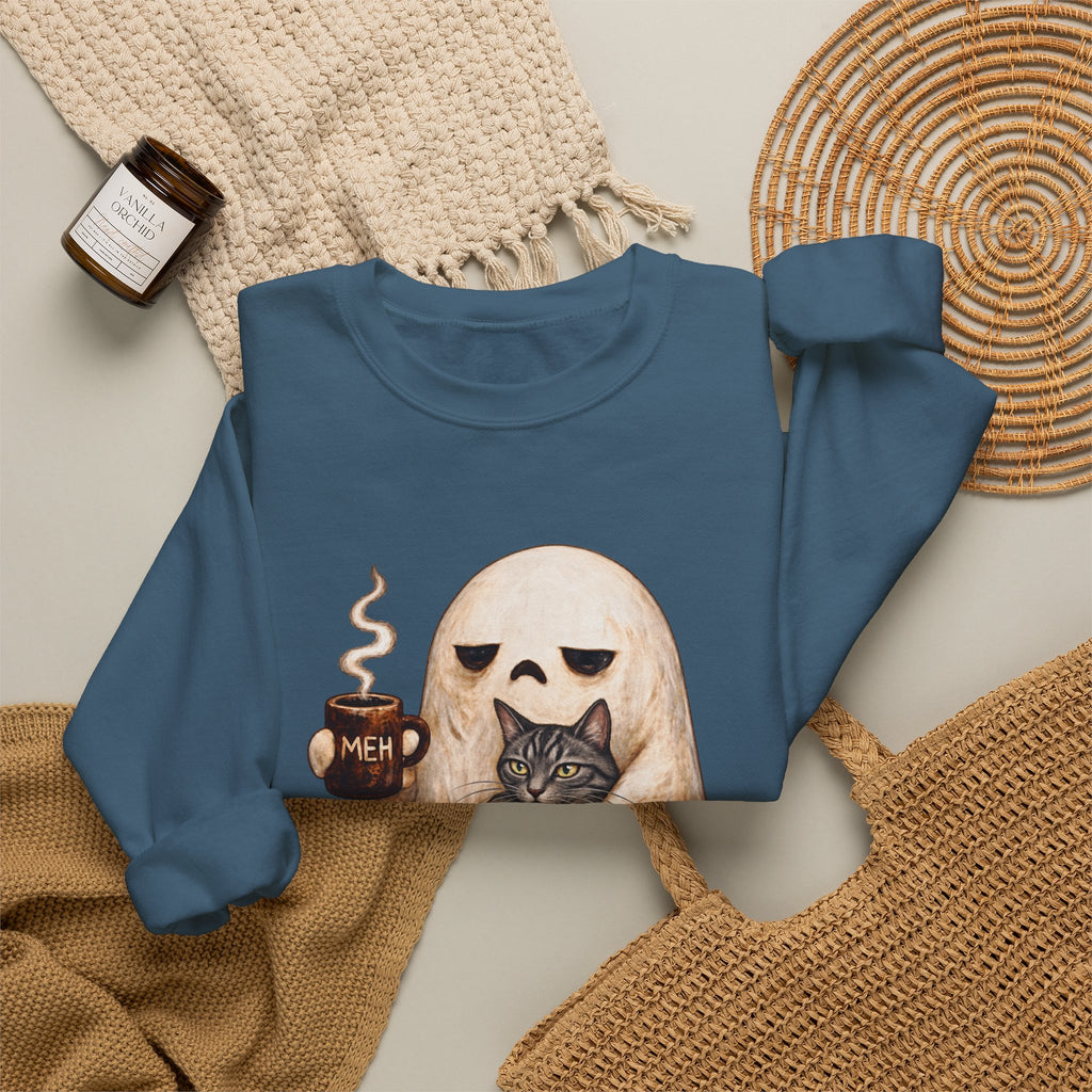 Meh Ghost and Gray Tabby Cat - Crewneck Sweatshirt