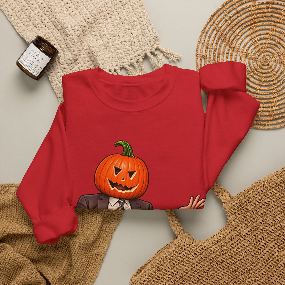 Pumpkin Head Office Cartoon - Crewneck Sweatshirt