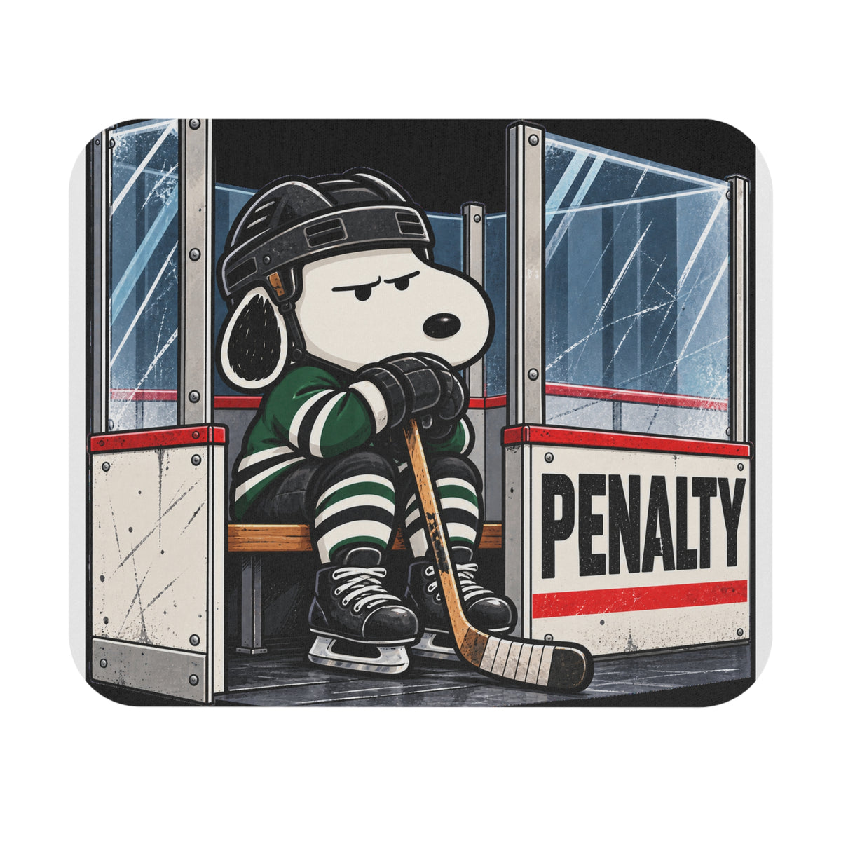 Snoopy Hockey Penalty Box Green - Mouse Pad