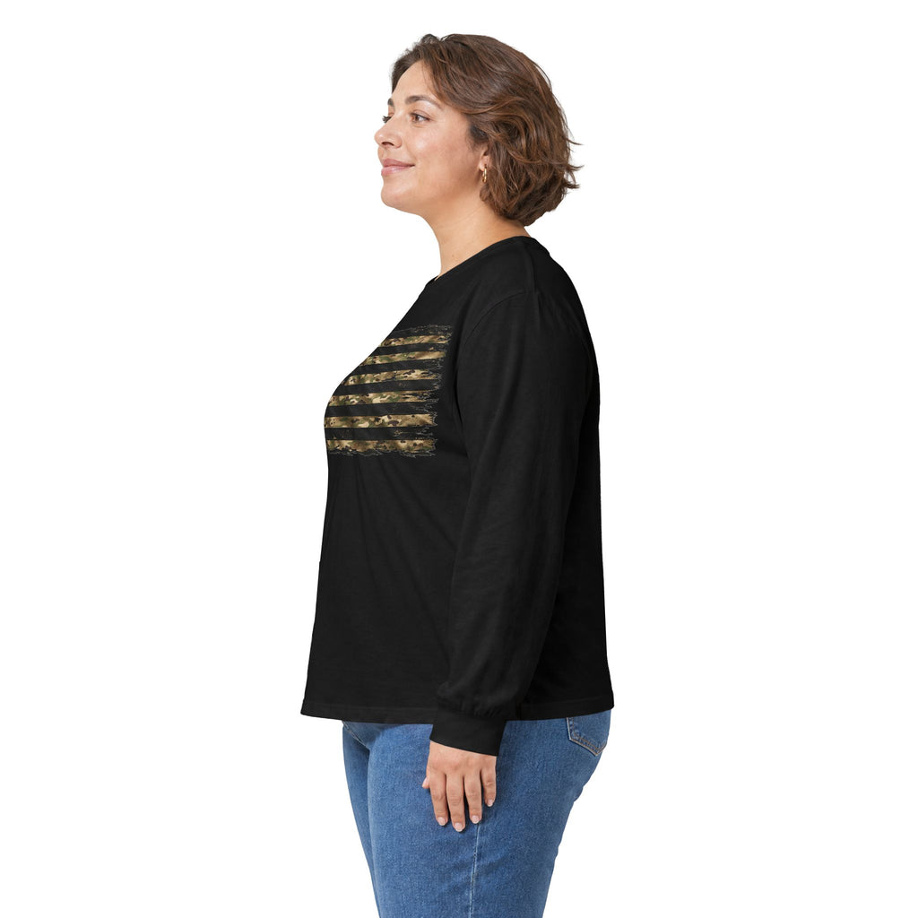 Black and Multicam American Flag - Unisex Ultra Cotton Long Sleeve Tee