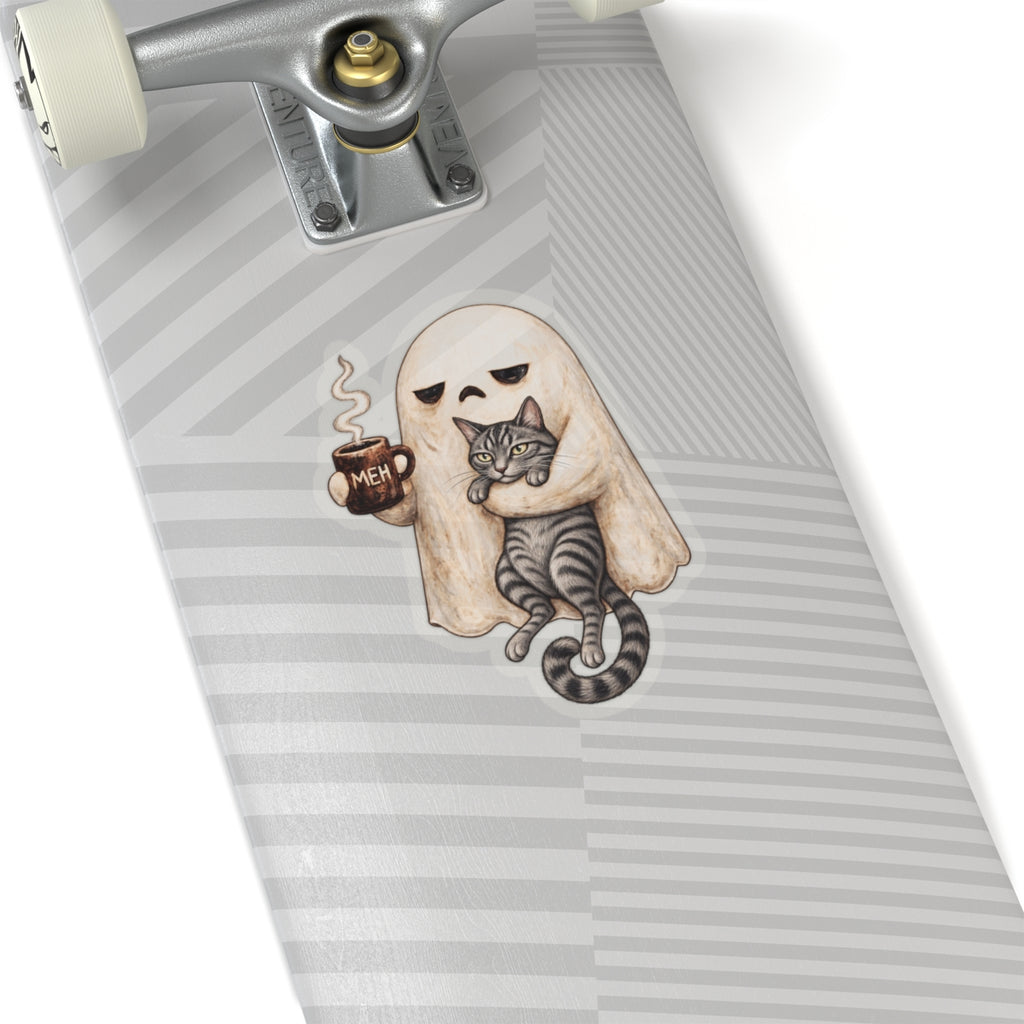 Meh Ghost and Gray Tabby Cat - Kiss-Cut Sticker