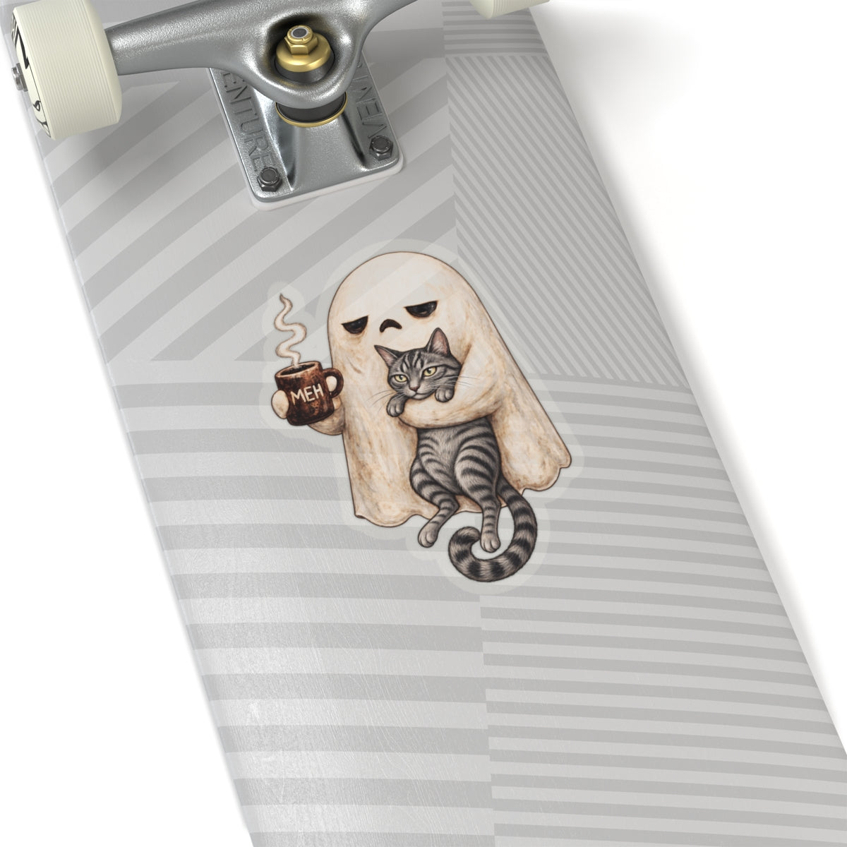Meh Ghost and Gray Tabby Cat - Kiss-Cut Sticker