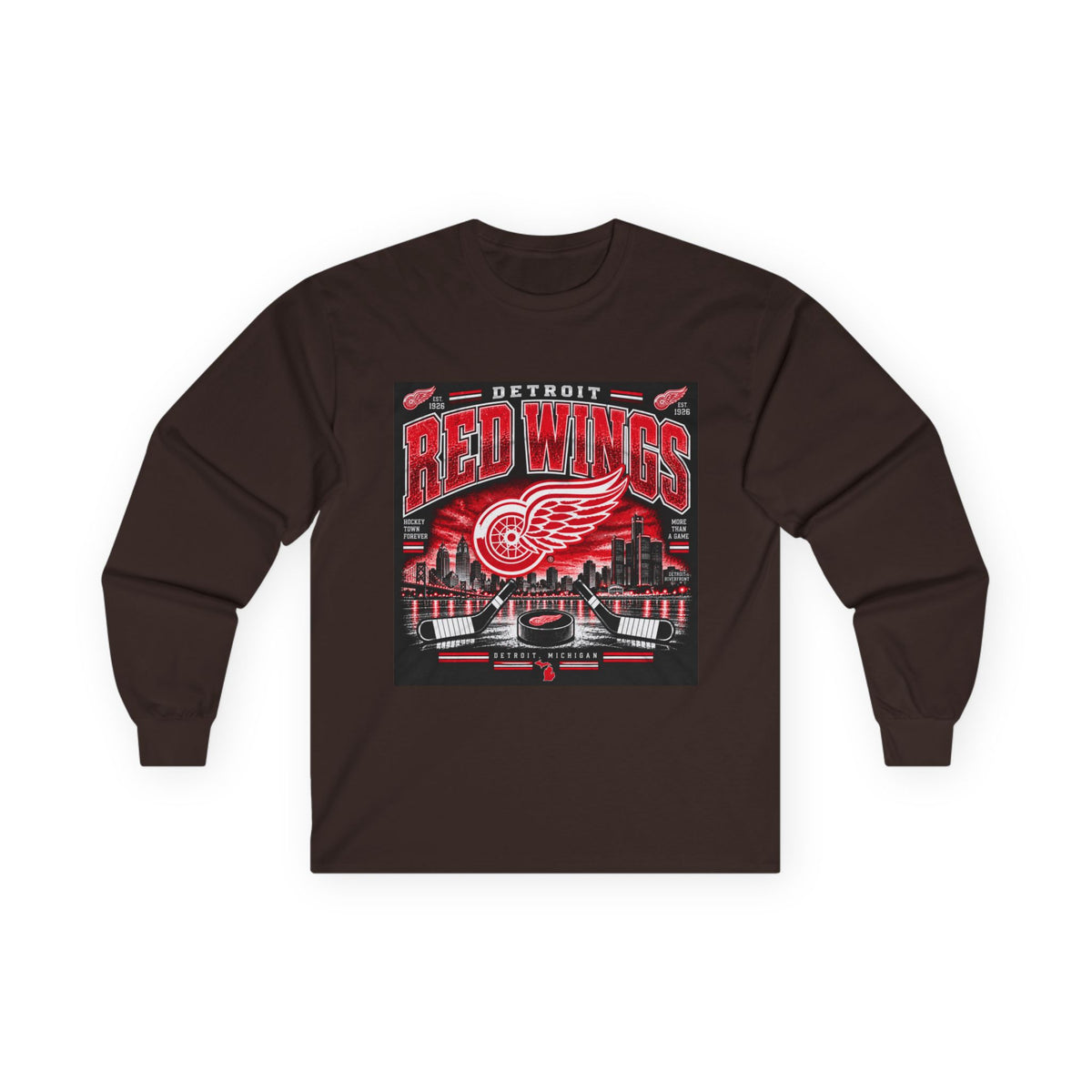 Detroit Red Wings Hockey Skyline - Unisex Ultra Cotton Long Sleeve Tee