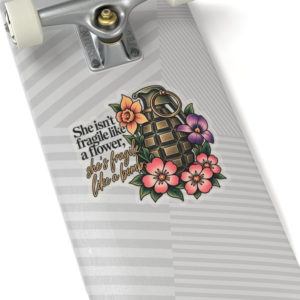 Fragile Like a Bomb - Floral Grenade - Kiss-Cut Sticker