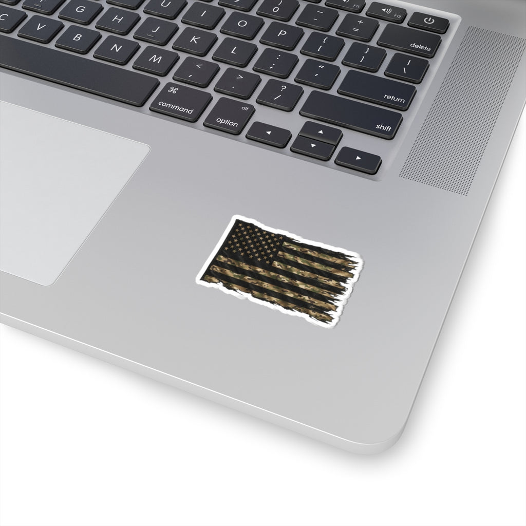 Black and Multicam American Flag - Kiss-Cut Sticker